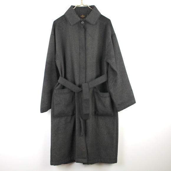 Fendi Other - Fendi Vintage Double Faced Black Tan Wool Blend Top Coat Belted Long Trench 42